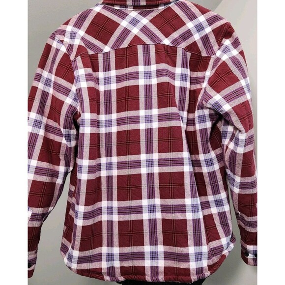 LRG Men's M Sherpa Lined Flannel Shirt Maroon/Purple Long Sleeve Pocket - Picture 2 of 10
